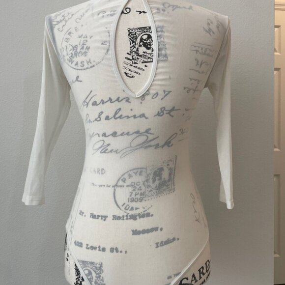 SHEER BODYSUIT EMBROIDERED FLORAL SZ S 3/4 SLEEVE PREPPY SEXY CHIC AESTHETIC - Picture 11 of 16